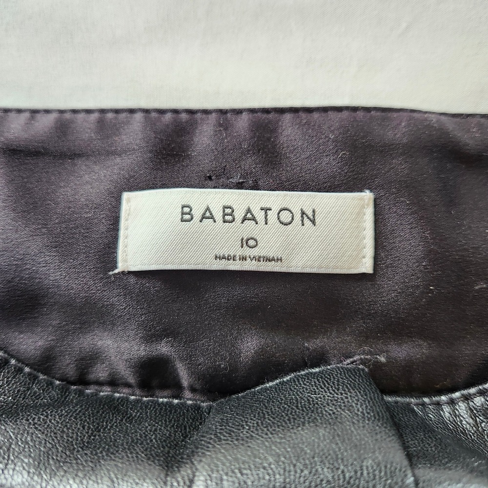 Babaton Aritzia Vegan Leather Tie-Waist Tapered Pants Black Women's Size 10 - Picture 5 of 12